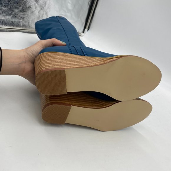 Blue Side Zipper Wedge High Heels Over The Knee Thigh High Boots - Picture 8 of 14